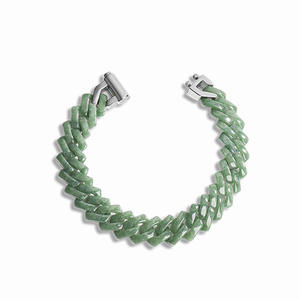 Gelang rantai giok alami, gelang rantai berbentuk berlian air hijau biru giok rantai baja Titanium tren gaya Hip-hop - Product Image 2