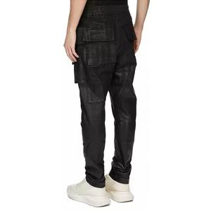 Pantalon cargo en denim pour homme, coupe slim, style hip-hop, en tissu 100% coton de haute qualité, noir délavé, vintage - Product Image 3