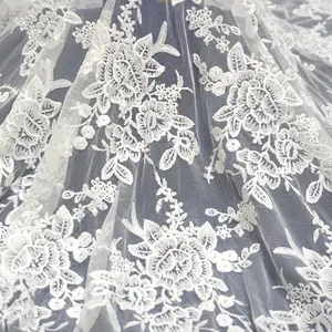 Wide Width Embroidered Hollow Out Applique Milk Fiber Water Soluble Lace Fabric