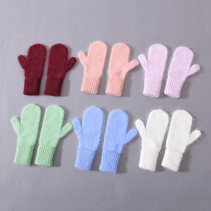 Vente en gros de mitaines longues en <span class=keywords><strong>laine</strong></span> duveteuses tricotées pour les doigts, douces, extensibles, douces et chaudes, gants d'hiver en cachemire personnalisés pour femmes - Product Image 2