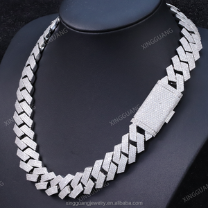 Chaîne cubaine en moissanite VVS 20 mm pour hommes et femmes, bijoux fins hip-hop, collier en argent avec diamants en moissanite GRA D – Vente flash - Product Image 3