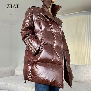 Nouveau style de veste en duvet pour femmes en duvet de canard blanc d'hiver <span class=keywords><strong>mi</strong></span>-long avec col de tailleur et veste en cuir Vente en gros - Product Image 4