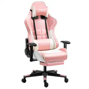 廉价Rgb发光二极管聚氨酯皮革粉色按摩游戏椅办公室赛车黑色和红色电脑游戏椅带灯和扬声器