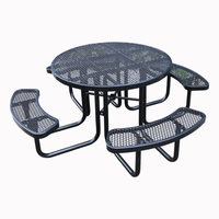 Meubles de patio extérieur table de pique-nique en acier commerciale banc extérieur restaurant table à manger d'événement en métal chaise avec trou pour parapluie