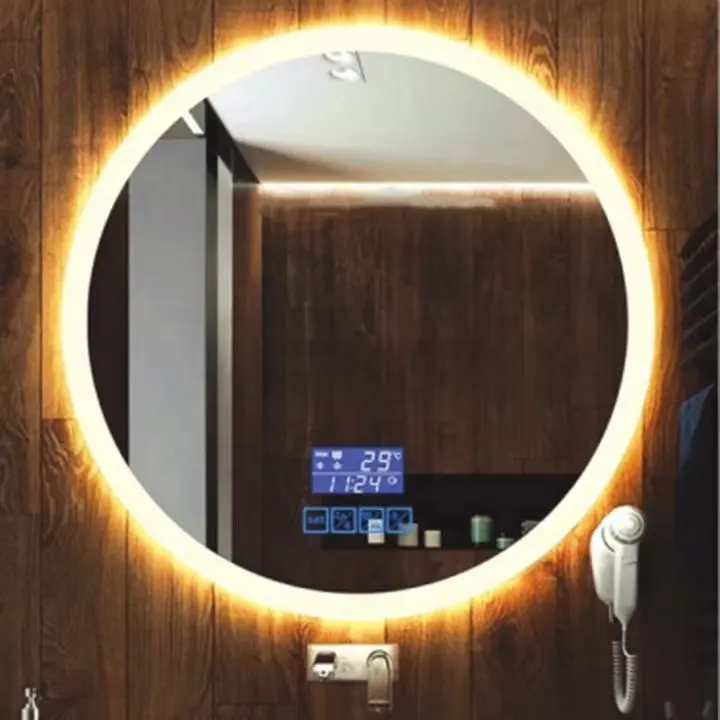 Personalizado sin marco retroiluminado Led iluminado montado en la pared espejo desempañador redondo baño LED espejo 32"