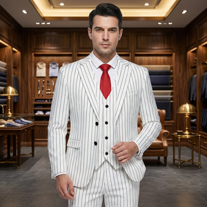 Costume formel 3 pièces à rayures fines blanches pour hommes, coupe ajustée, blazer, gilet, pantalon, pour mariage, marié, affaires, soirée, costume de gentleman - Product Image 6