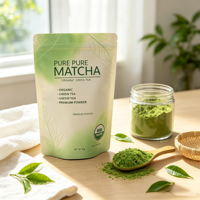 Sachet d'emballage alimentaire en plastique blanc mat avec fermeture éclair pour poudre de thé vert matcha imprimée OEM, pour poudre de thé biologique, 8 oz