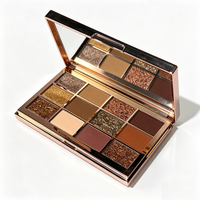 Palette de fards à paupières nude marron 12 couleurs, rose gold, étui rigide, fini mat, brillant, pailleté, haute pigmentation, logo personnalisé, marque privée, maquillage