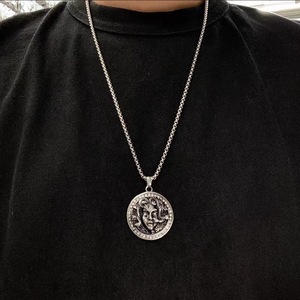 Stainless Steel Medusa Pendant With Red Gemstones Snake Woman Face Themed <b>Necklace</b> For Men And Women Gift Jewelry - Product Image 4