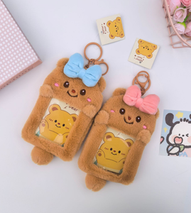Nouveau design écologique porte-clés en peluche de dessin animé de 3 pouces, porte-carte photo Kpop, breloque en peluche, étui de présentation pour carte d'identité - Product Image 2
