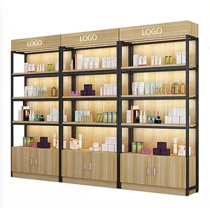 Metal Wood Store Fixture LED Cosmetics Store Shelf Retail Shop Furniture Perfume Shop Cabinet