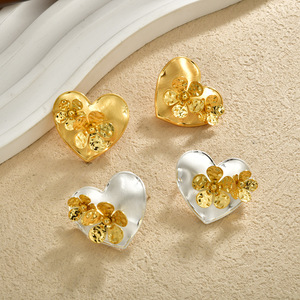 Heart Shape Stud <b>Earrings</b> Gold Silver Plated Alloy Women's Fashion Jewelry For Daily Wear - Product Image 2