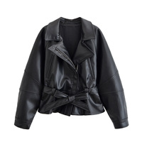 PB & ZA transfrontalier Style européen et américain 2025 nouveau Style de mode vêtements pour femmes en gros noir court en cuir coupe-vent