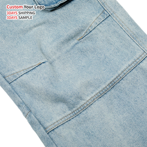 Overoles de mezclilla holgados de moda OEM, personalizados, vintage, desgastados, de punto, lavados, estilo urbano, de corte holgado, hip hop, de pierna ancha, para hombre, de diseñador, al por mayor - Product Image 4