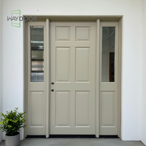 Porte d'entrée simple en bois massif (Acajou, Chêne) avec inserts en verre personnalisés et 2 panneaux latéraux, offrant une bonne intimité - Product Image 3