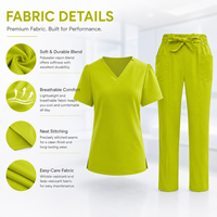 Ensemble d'uniformes médicaux pour femmes à col en V et manches courtes, en fibre de polyester antibactérienne, plusieurs couleurs unies, personnalisable sur la poitrine/les jambes