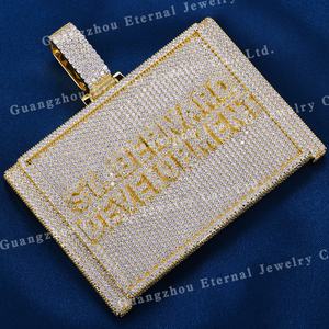 Pingente Charm Quadrado de <span class=keywords><strong>Moissanite</strong></span> 100% Aprovado pelo Testador de Diamantes VVS em Prata S925, Ouro Sólido 9k 10k 14k 18k com Letras Iced - Product Image 2