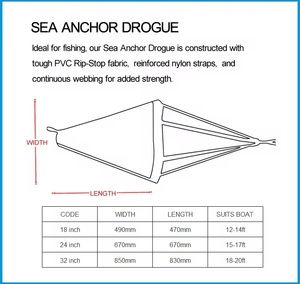 Ventas al por mayor 18 pulgadas 24 pulgadas 32 pulgadas mar ancla deriva calcetín curricán pesca Drogue para aracaídas Kayak pontón inflable velero - Product Image 4