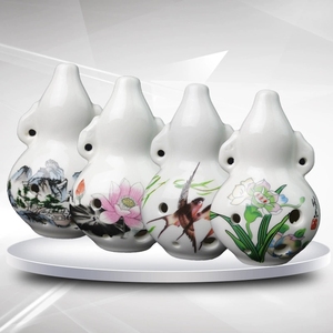 Ocarina en céramique de style chinois à 6 trous avec peinture de paysages et de fleurs, pour les apprenants de musique et comme cadeau souvenir - Product Image 1