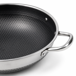 Wok de acero inoxidable 316 al por mayor del fabricante con tapa y caja de color, sartén antiadherente sin recubrimiento, sartén para saltear tipo panal - Product Image 3