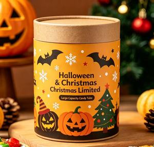 Biodegradable Custom Printed Paper <b>Tube</b>, Full Size Customizable Cylinder <b>Cardboard</b> Box for Halloween & Christmas Candy Packaging - Product Image 2