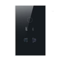 Interrupteur tactile intelligent en verre trempé US/UK/VN 1/2 Gang + Prise Murale Dorée avec Télécommande via APP Google Alexa