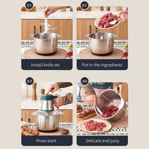 Picadora de Acero Inoxidable de 300w, Capacidad de 2l, Procesador de Alimentos, Rebanadora de Carne/Vegetales y Máquina Cortadora de Carne en Cubos - Product Image 6