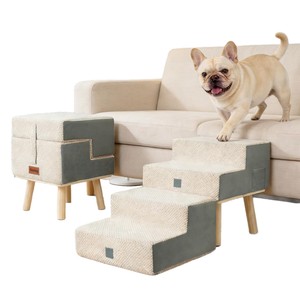 Pet Stairs For Dogs Wooden Anti Slip Steps Gray <b>White</b> Rectangle Foldable <b>Sofa</b> <b>Bed</b> Access - Product Image 1