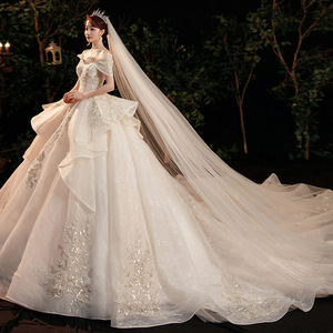 Wedding Dress Ball Gown Princess Waistline Sweetheart Neckline Tulle Lace Vintage Style With Long Train For Adult Women - Product Image 1