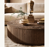 Table basse centrale moderne meubles de salon fabriqués à la main en bois de chêne dessus en marbre socle Table basse ronde