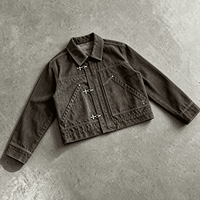 Ouna Clothing Manufacturer - Vente en gros personnalisée - Blouson aviateur en jean délavé à fermeture éclair intégrale et boutons - Blouson en jean oversize pour homme