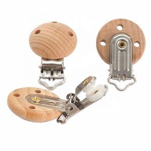 Vente en gros attache-sucette ronde en bois de hêtre pour bébé fermoirs porte-sucette accessoires jouet 30mm attache-sucette en bois - Product Image 2