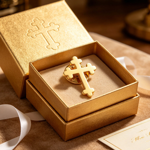 Gran Oferta: Pin de Solapa de Cruz Ortodoxa Dorada de Metal, Souvenir Personalizado Religioso para Ropa, Venta al por Mayor con Tarjeta de Soporte - Product Image 1
