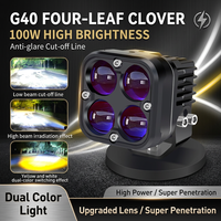 Projecteur LED 100W à 4 lentilles, double couleur jaune et blanc, faisceau haut et bas, lampe de conduite tout-terrain, étanche, pour camion, SUV, VTT