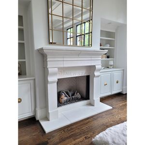 नवागंतुक हाथ से नक्काशीदार पत्थर की मूर्ति आधुनिक सरल शैली सफेद लिमेस्टोन फायरप्लेस - Product Image 5