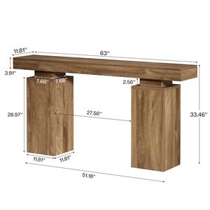 Mesa Consola Rústica de Roble Macizo SENYU con Base de Pedestal, Mueble de Estilo Antiguo Hecho a Mano para Sala de Estar o Entrada - Product Image 3