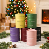 Bougie parfumée en cire de soja personnalisée avec logo, options de parfums d'ambiance, bougie en cire de soja de qualité supérieure en forme de baril, bougie parfumée en boîte métallique mate