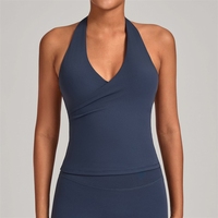 Kaos Olahraga Yoga V-neck Lipit Model Cross-border, Punggung Indah, Ketat, untuk Lari Outdoor dan Fitness 56066