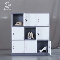Sanjian gris blanc couleur 9 portes vente chaude faible hauteur métal acier matériel organisateur chaussures ou vêtements casier de rangement