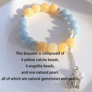 Bracelet en calcite jaune naturelle et angélite avec <span class=keywords><strong>perle</strong></span> naturelle et breloque papillon, bracelet en pierres précieuses réglable pour femmes - Product Image 2