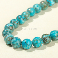 Perles de turquoise d'Afrique du Sud en vrac, rondes, bleu-vert, avec matrice, pour la fabrication de bijoux, vente en gros