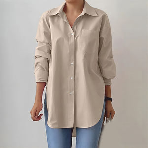 Camisa de <span class=keywords><strong>Mujer</strong></span> al por Mayor, Nueva Colección de Primavera, Elegante, Cuello Polo, Manga Larga, Color Sólido, Dobladillo Dividido, Talla <span class=keywords><strong>Extra</strong></span> Grande - Product Image 4