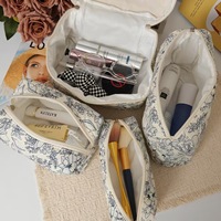 Tas Makeup Katun Bordir Bunga Portabel Lintas Negara, Ultra-ringan, Tebal, Bermotif, Kapasitas Besar, Ramah Lingkungan