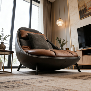 Poltrona Moderna di Lusso in <span class=keywords><strong>Pelle</strong></span>, Ergonomica Girevole, Comoda Poltrona Imbottita per Soggiorno, Seduta Divano - Product Image 3