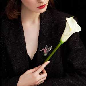 벌새 브로치 핀 골동품 톤 새 벌새 멀티 컬러 오스트리아 크리스탈 핀 브로치 쥬얼리 - Product Image 5