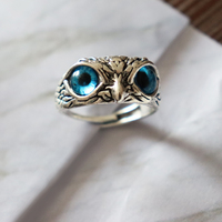 2022 mode hibou anneau Design hibou anneau multicolore yeux couleur argent hommes femmes fiançailles anneaux de mariage bijoux cadeau redimensionnable