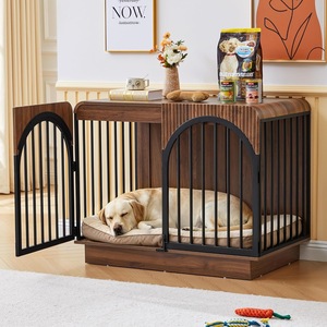 Jaula retro para perros con puerta doble arqueada, caseta de hierro forjado anti-mordiscos, decoración para sala de estar interior, caseta de almacenamiento para perros - Product Image 4