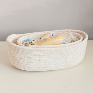 Woven <b>Baskets</b> Oval Cotton Yarn Storage <b>Basket</b> For Cosmetics Keys Snacks Desktop Organizer Foldable Stackable Brown Gray White - Product Image 4