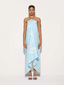 Vestido largo irregular con estampado de satén de estilo sencillo y cuello halter, novedad transfronteriza europea y americana 2026 - Product Image 1