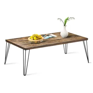 Rustic Coffee Table with Wooden Top and Metal Legs Large Sofa Table Painted with Spray Paint wooden coffee table
